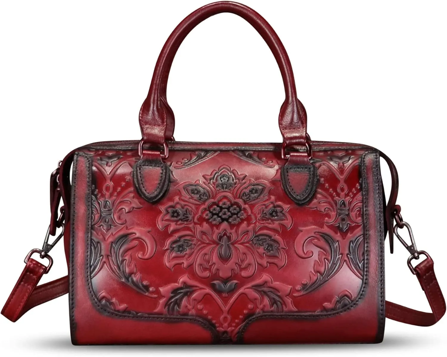 Genuine Leather Purses and Handbags for Women Vintage Embossed Leather Top Handle Crossbody Shoulder Bag Satchel Bag Strap