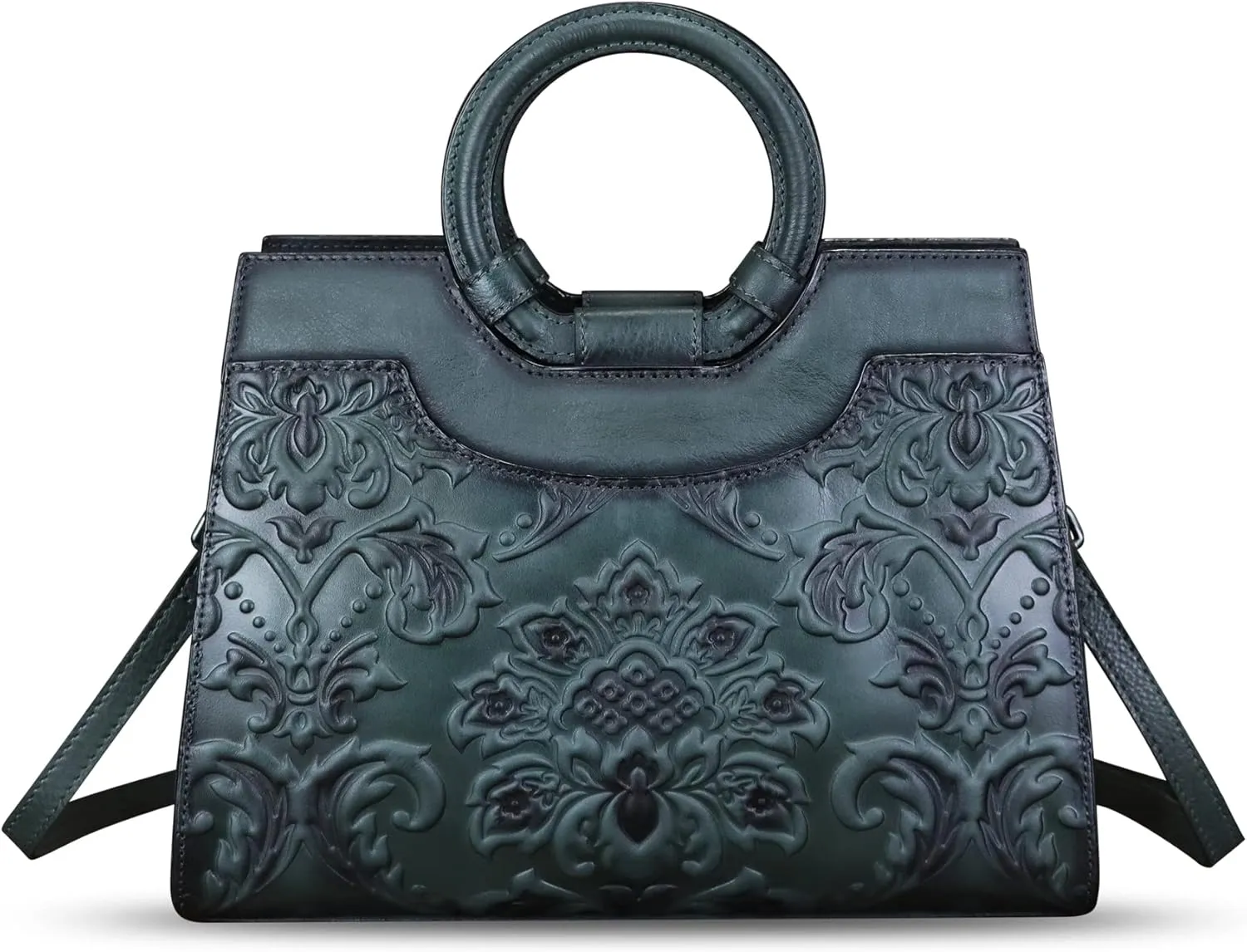 Genuine Leather Purses and Handbags for Women Vintage Embossed Leather Top Handle Satchel Bags Crossbody Shoulder Bag Strap