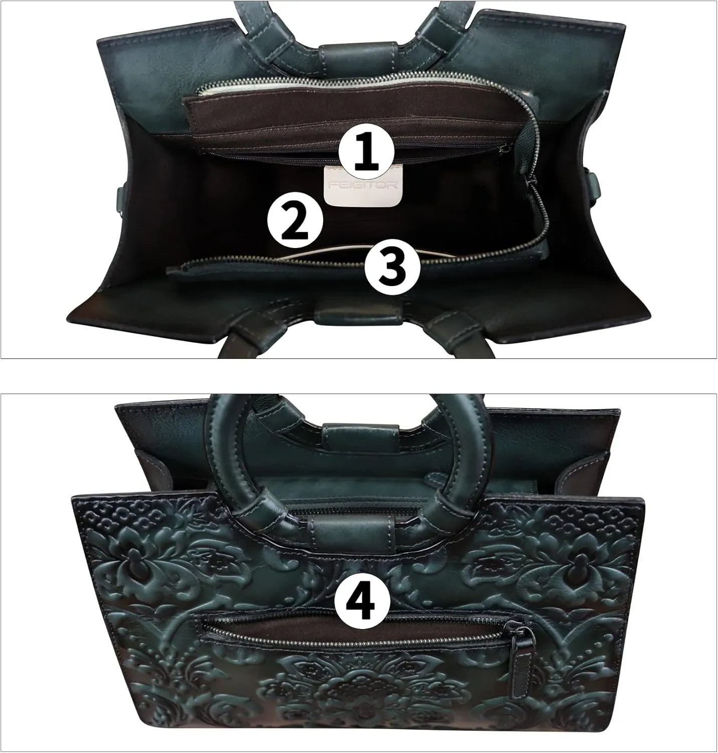 Genuine Leather Purses and Handbags for Women Vintage Embossed Leather Top Handle Satchel Bags Crossbody Shoulder Bag Strap