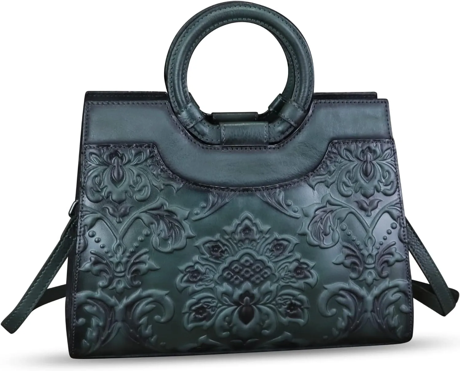 Genuine Leather Purses and Handbags for Women Vintage Embossed Leather Top Handle Satchel Bags Crossbody Shoulder Bag Strap