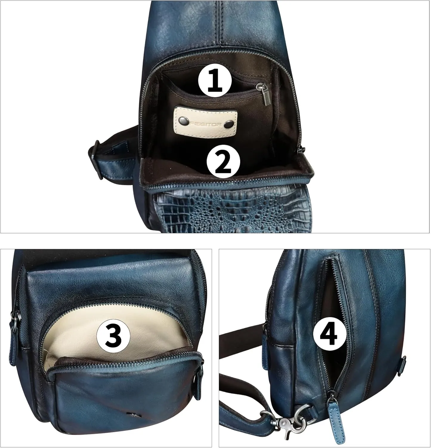 Genuine Leather Silng Bag for Men and Women Embossed Crocodile Leather Sling Backpack Chest Crossbody Bag