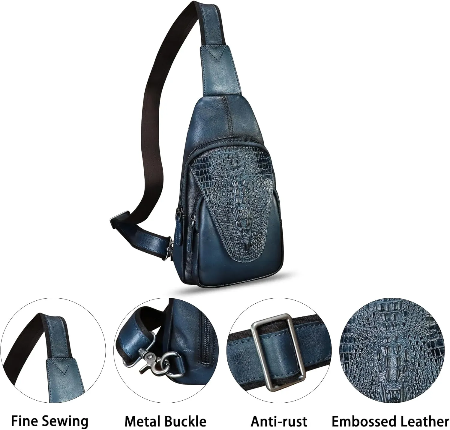 Genuine Leather Silng Bag for Men and Women Embossed Crocodile Leather Sling Backpack Chest Crossbody Bag