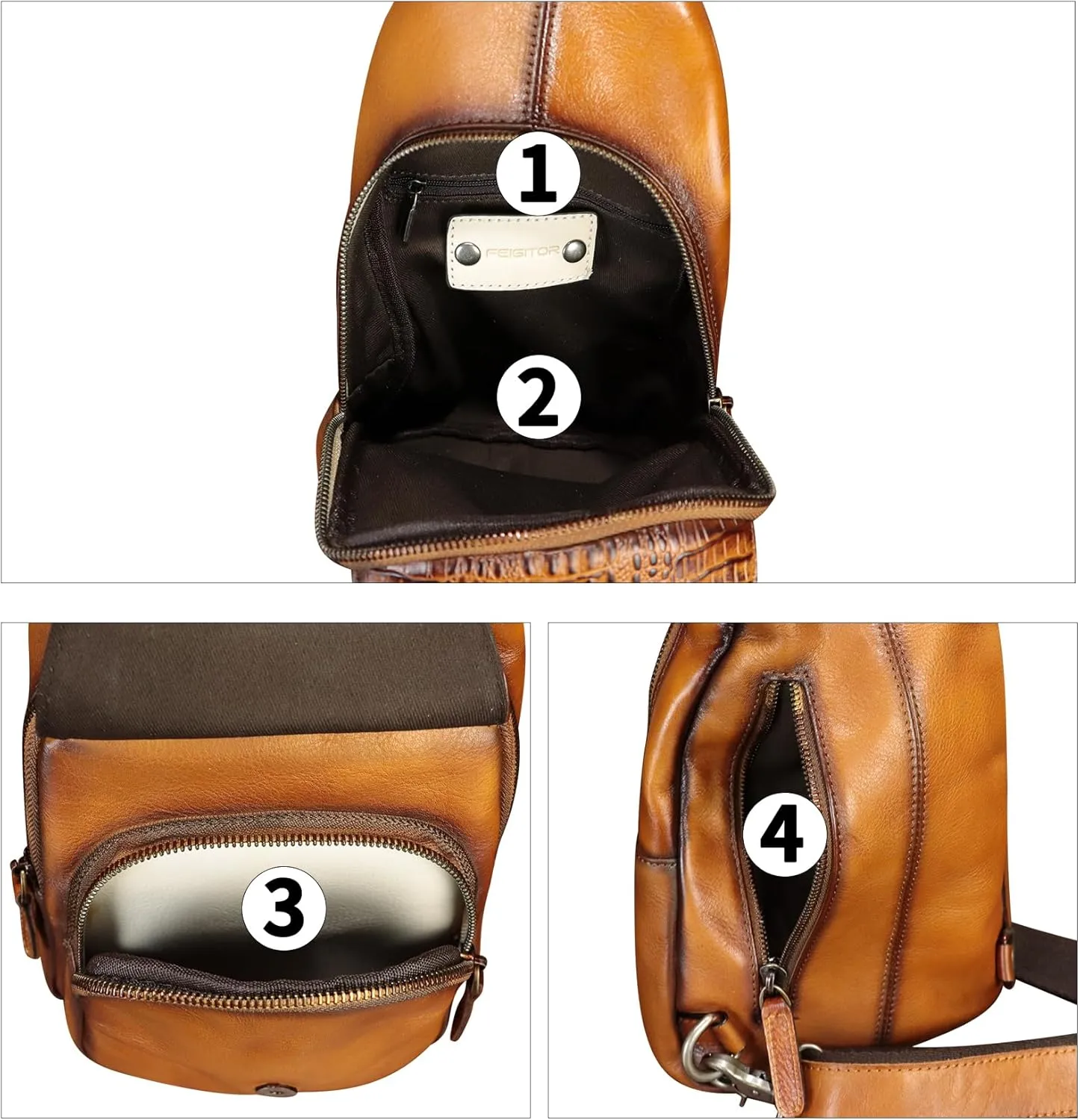 Genuine Leather Silng Bag for Men and Women Embossed Crocodile Leather Sling Backpack Chest Crossbody Bag