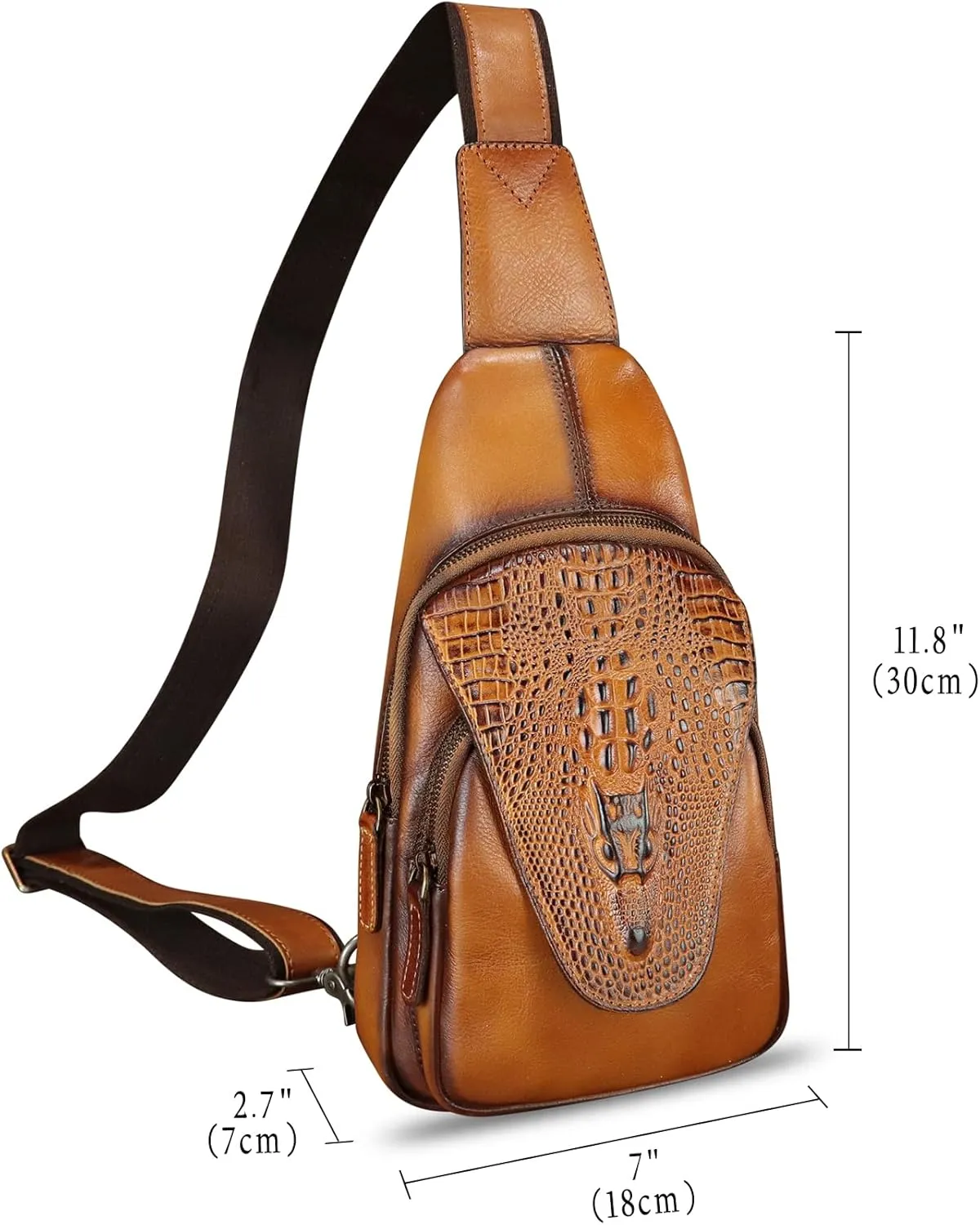 Genuine Leather Silng Bag for Men and Women Embossed Crocodile Leather Sling Backpack Chest Crossbody Bag