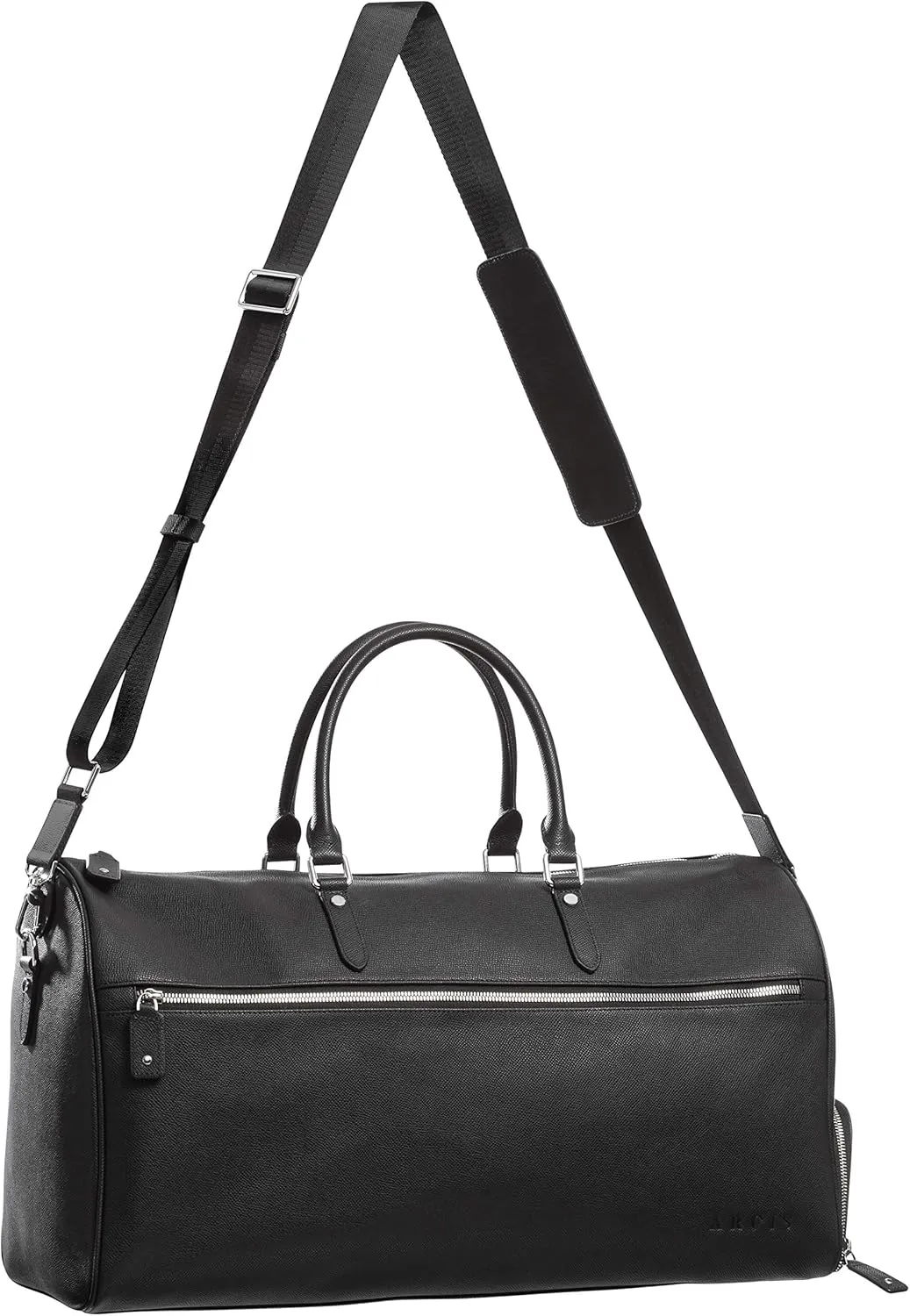 Genuine Leather Travel Bag with Shoe Compartment - Weekender/overnight bag, carry on, duffel bag (Black)