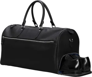 Genuine Leather Travel Bag with Shoe Compartment - Weekender/overnight bag, carry on, duffel bag (Black)
