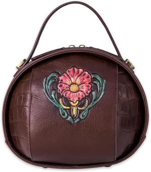 Genuine Leather Vintage Bag for Women - Cowhide Leather Crossbody Purse - Flower Embossed Handbag