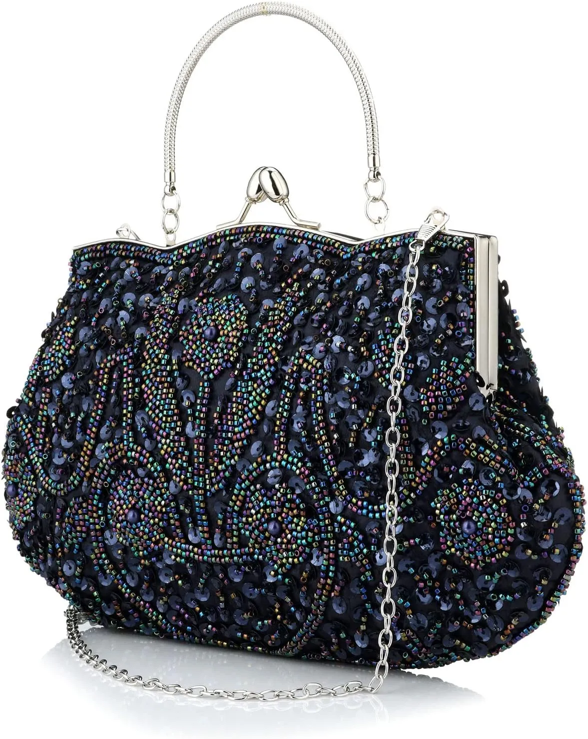 Gets Noble Beaded Sequin Flower Evening Purse Large Clutch Bag Handbag for Women