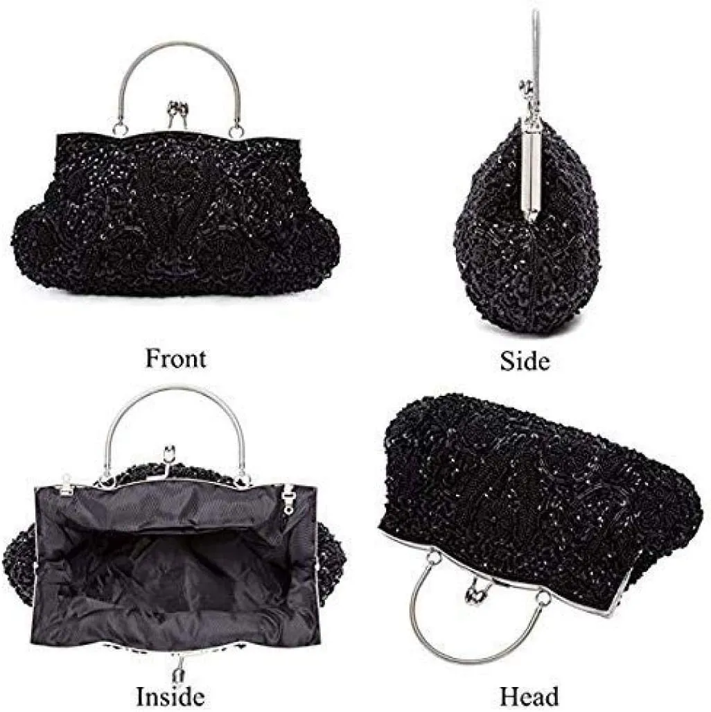 Gets Noble Beaded Sequin Flower Evening Purse Large Clutch Bag Handbag for Women