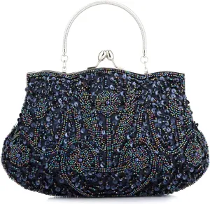 Gets Noble Beaded Sequin Flower Evening Purse Large Clutch Bag Handbag for Women