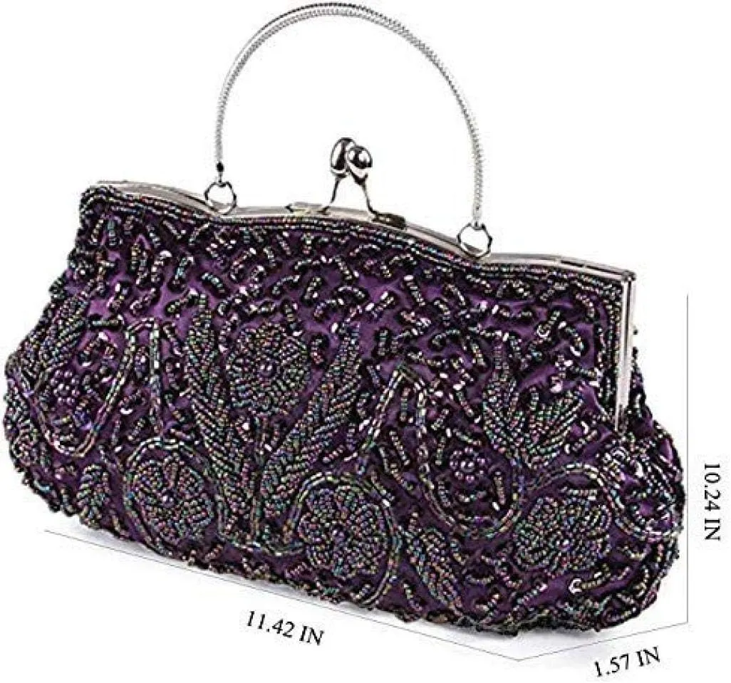 Gets Noble Beaded Sequin Flower Evening Purse Large Clutch Bag Handbag for Women