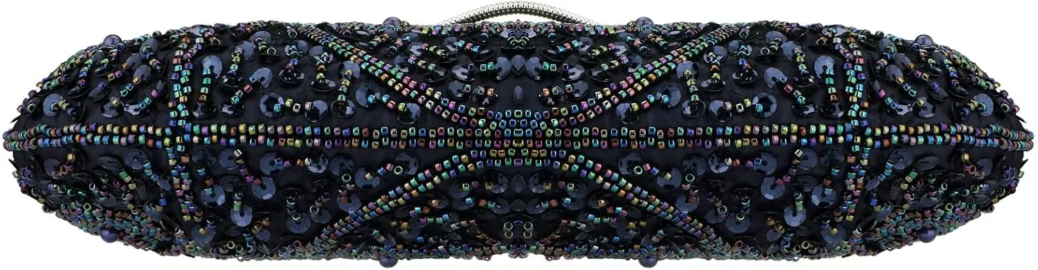 Gets Noble Beaded Sequin Flower Evening Purse Large Clutch Bag Handbag for Women