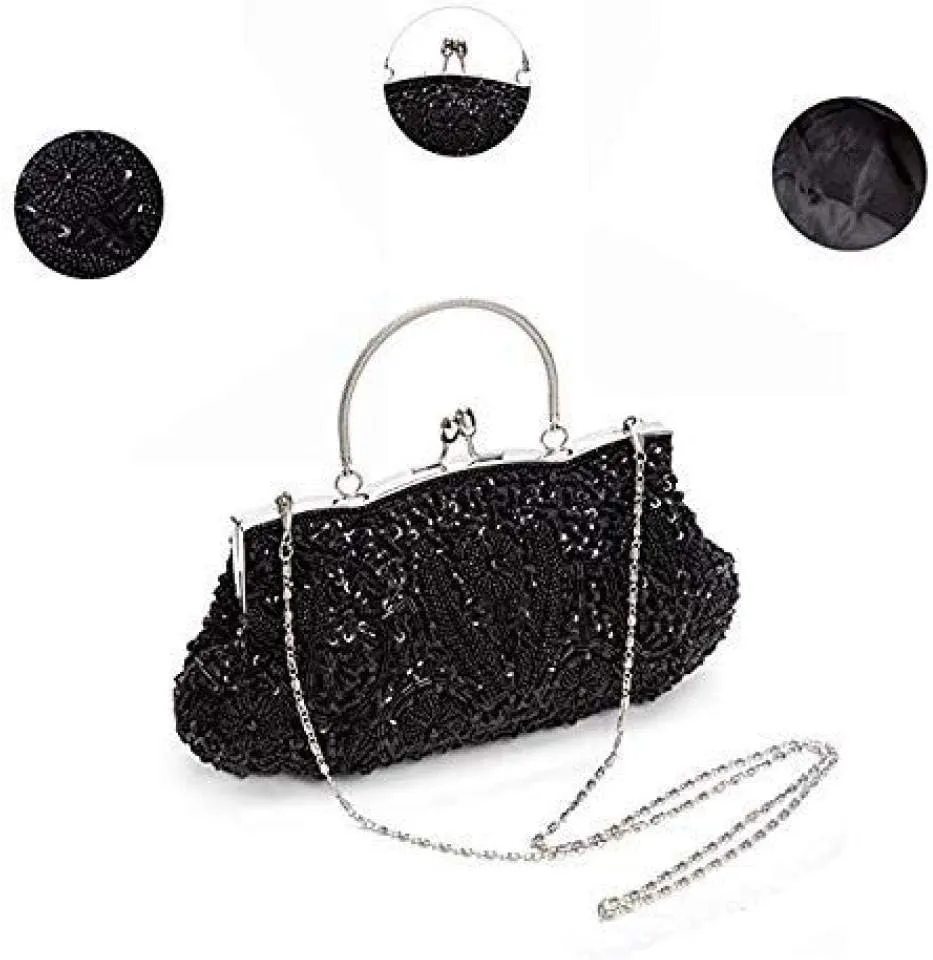 Gets Noble Beaded Sequin Flower Evening Purse Large Clutch Bag Handbag for Women