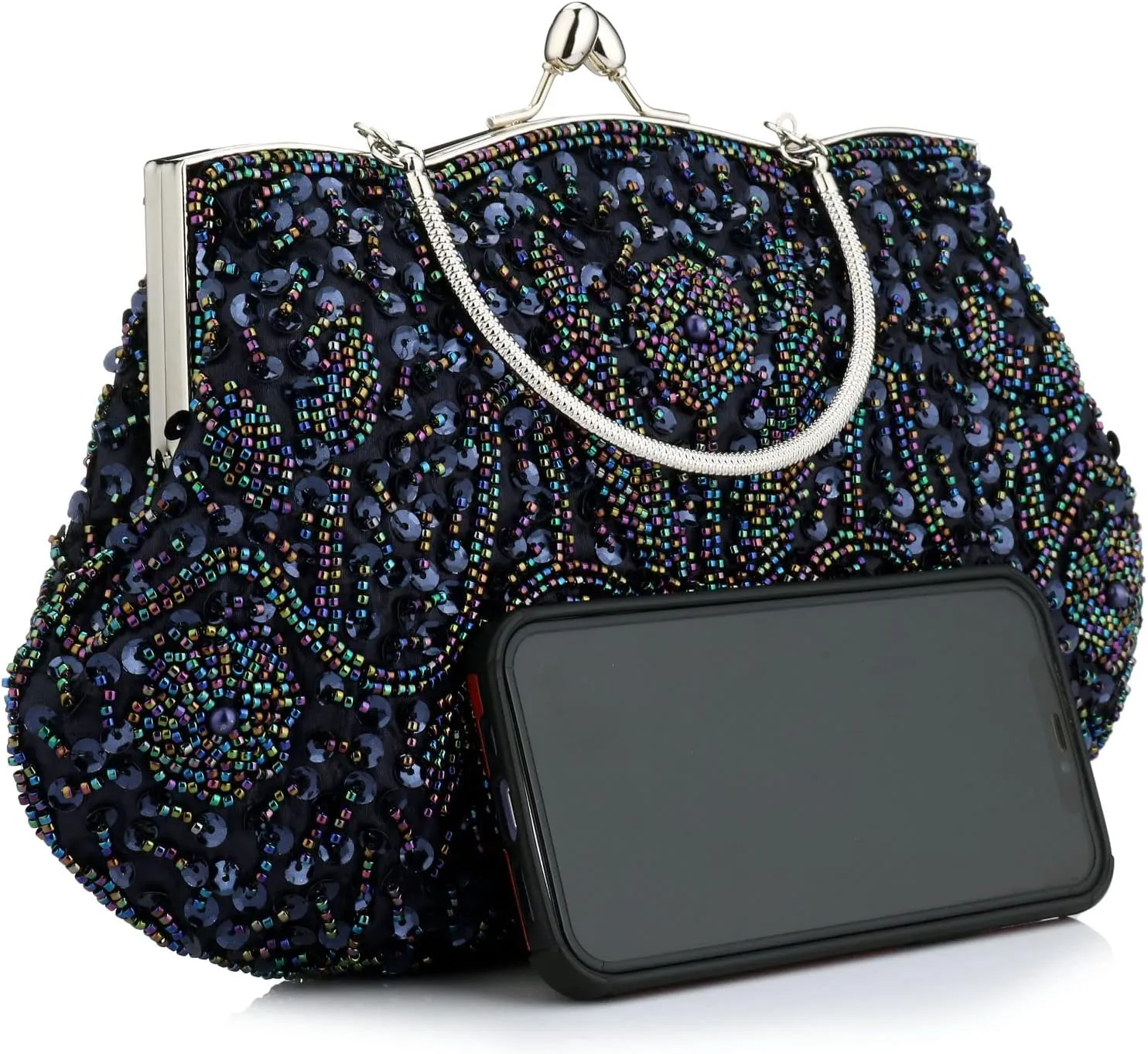 Gets Noble Beaded Sequin Flower Evening Purse Large Clutch Bag Handbag for Women
