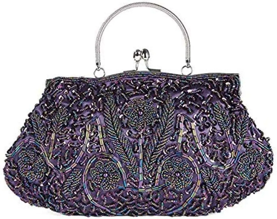 Gets Noble Beaded Sequin Flower Evening Purse Large Clutch Bag Handbag for Women