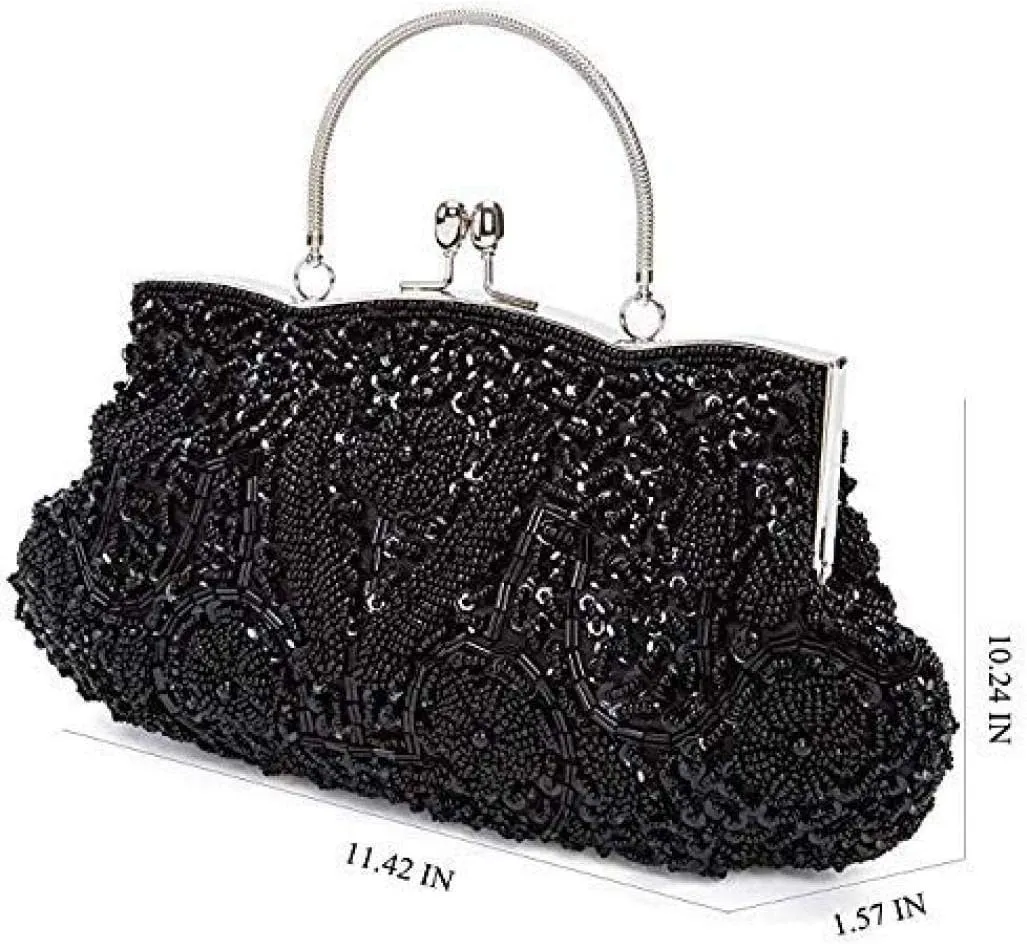 Gets Noble Beaded Sequin Flower Evening Purse Large Clutch Bag Handbag for Women