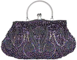 Gets Noble Beaded Sequin Flower Evening Purse Large Clutch Bag Handbag for Women