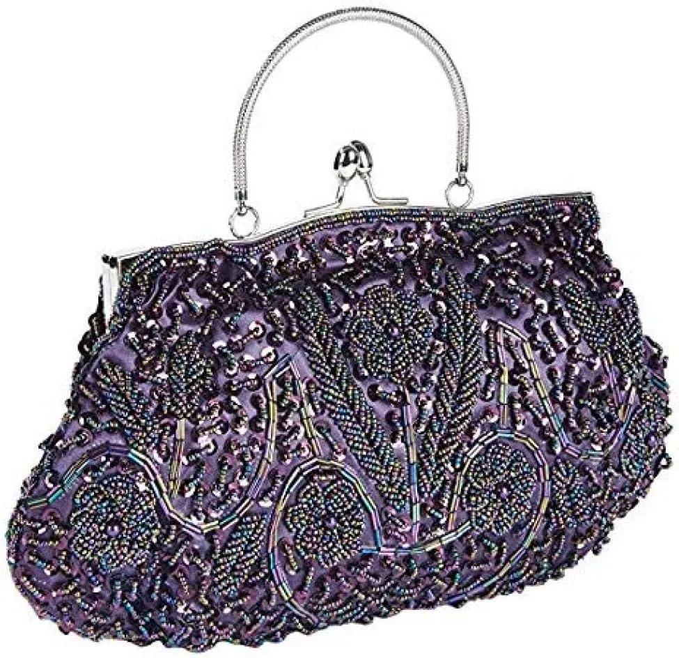 Gets Noble Beaded Sequin Flower Evening Purse Large Clutch Bag Handbag for Women