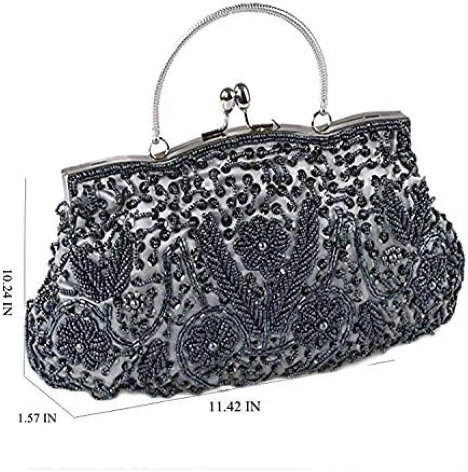Gets Noble Beaded Sequin Flower Evening Purse Large Clutch Bag Handbag for Women