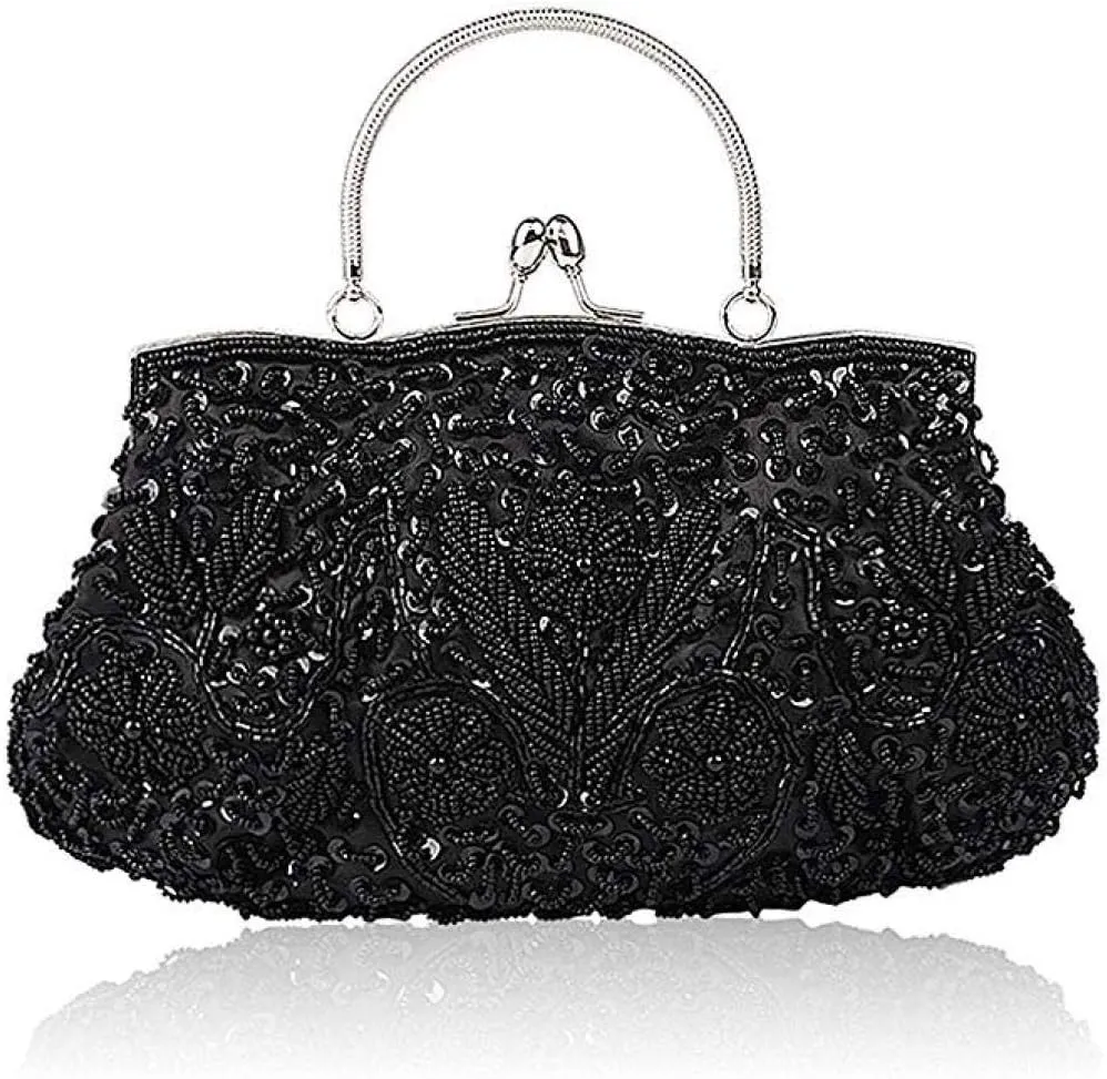 Gets Noble Beaded Sequin Flower Evening Purse Large Clutch Bag Handbag for Women