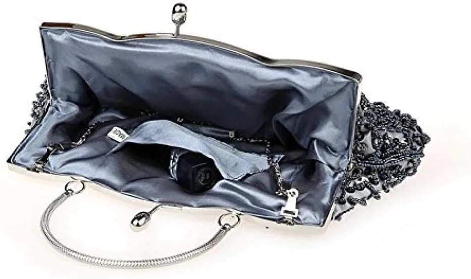 Gets Noble Beaded Sequin Flower Evening Purse Large Clutch Bag Handbag for Women