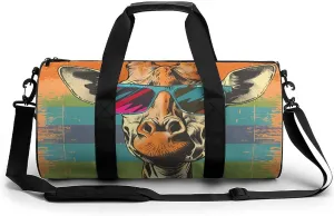 Giraffe Vintage Glasses Funny Gym Bag Travel Tote Bag Duffel Bag for Men Women Weekender Sports Vacation