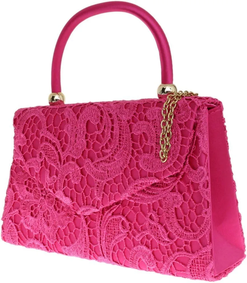 Girly HandBags Womens Lace Satin Top Handle Clutch Bag Handbag Wedding Vintage