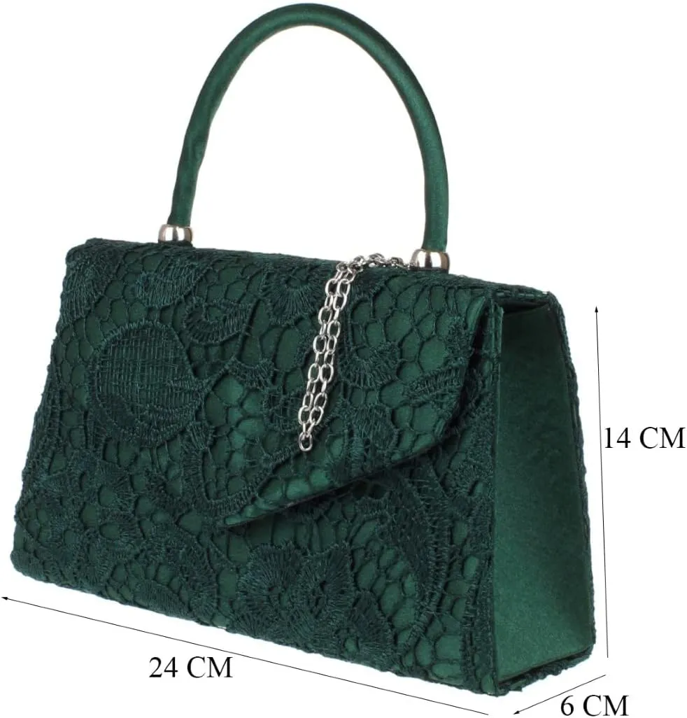 Girly HandBags Womens Lace Satin Top Handle Clutch Bag Handbag Wedding Vintage