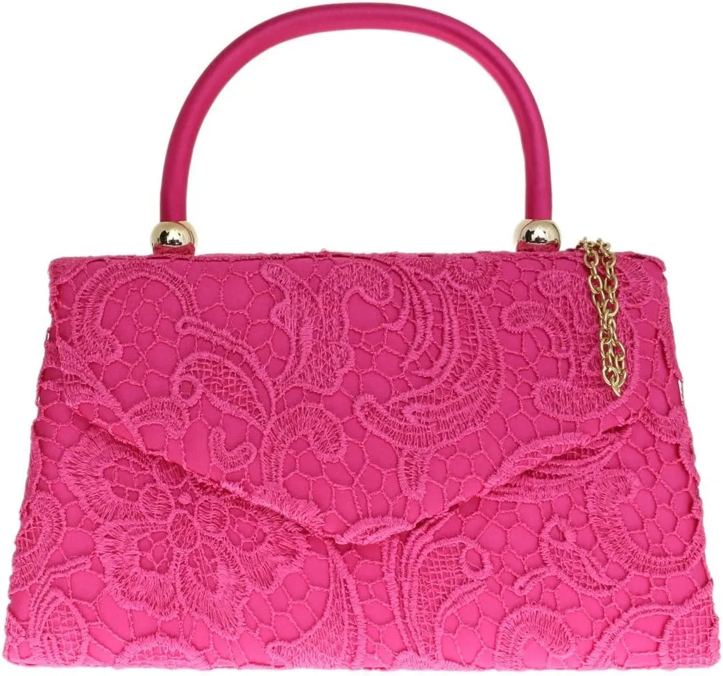 Girly HandBags Womens Lace Satin Top Handle Clutch Bag Handbag Wedding Vintage