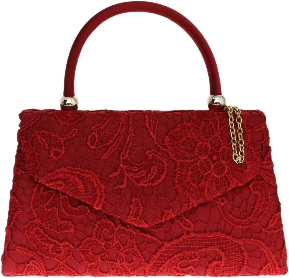 Girly HandBags Womens Lace Satin Top Handle Clutch Bag Handbag Wedding Vintage