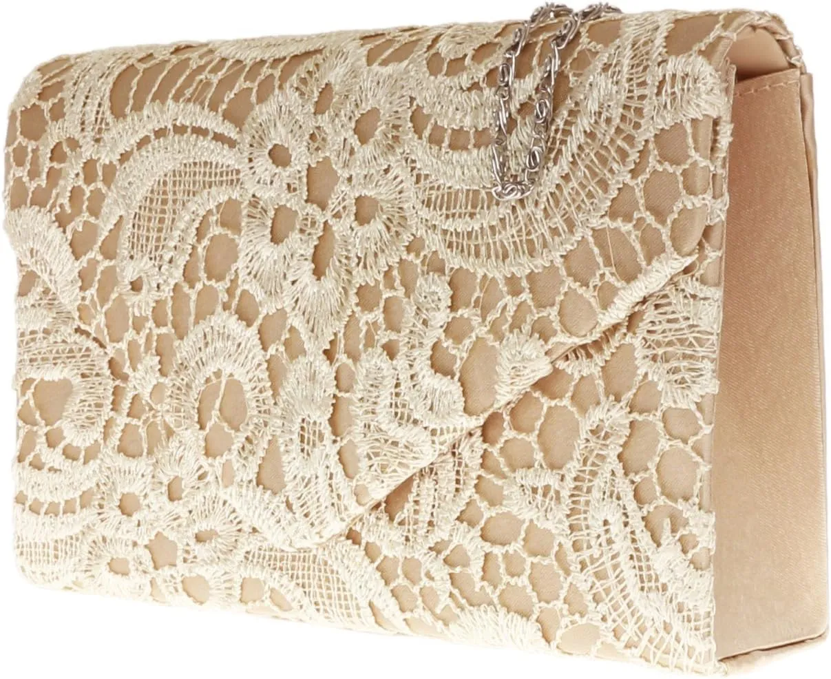 Girly HandBags Womens Satin Lace Clutch Bag