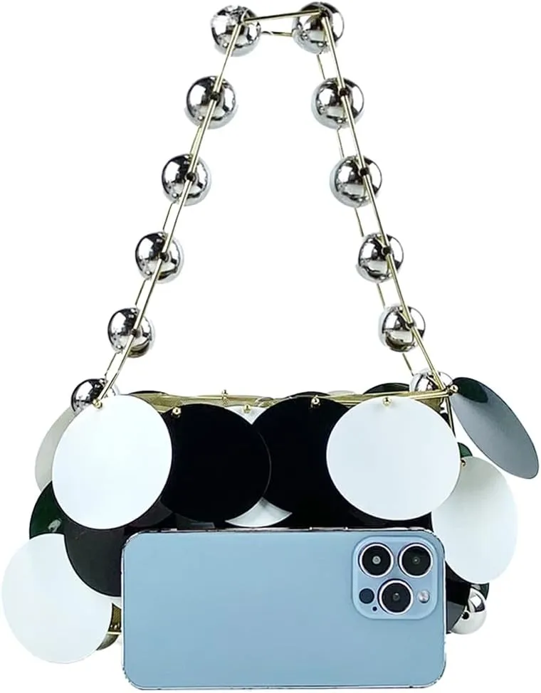 Glitter Ladies Beaded Evening Bag Round Sequin Clutch Shining Pearl Beads Handbag for Party Cocktail Prom