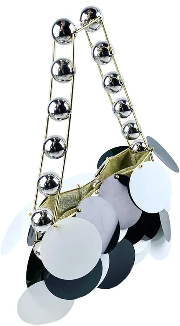 Glitter Ladies Beaded Evening Bag Round Sequin Clutch Shining Pearl Beads Handbag for Party Cocktail Prom