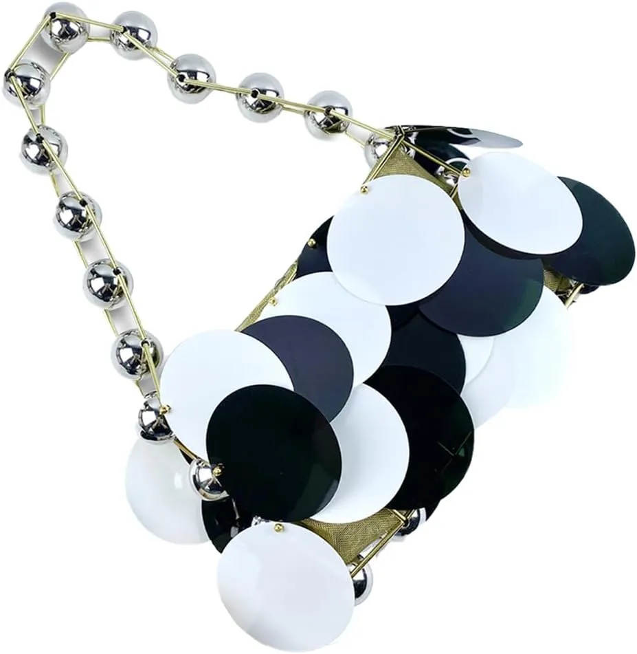 Glitter Ladies Beaded Evening Bag Round Sequin Clutch Shining Pearl Beads Handbag for Party Cocktail Prom