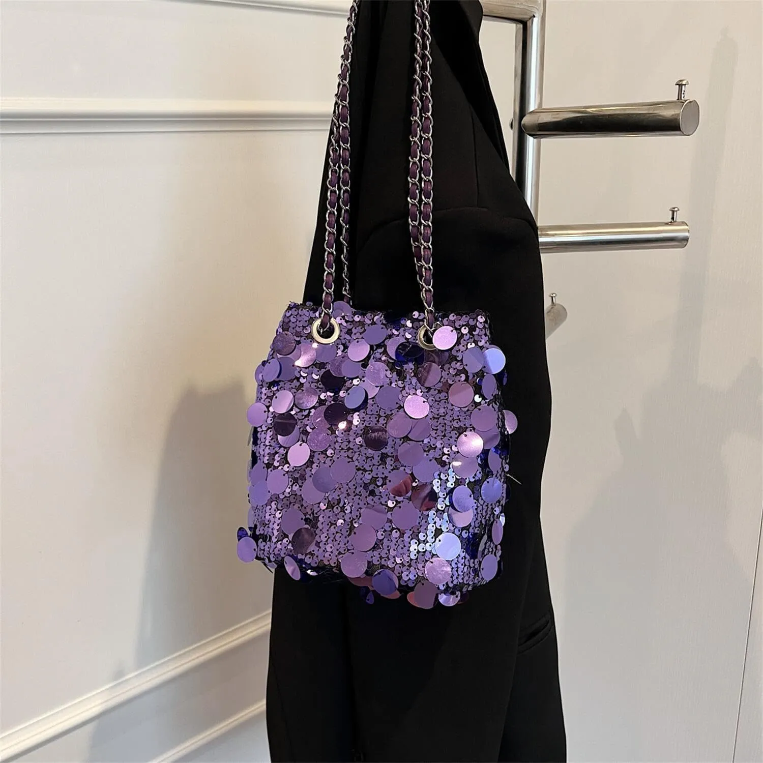 Glitter Sequin Evening Shoulder Crossbody Bag Women Bling Handbag and Purse Sparkly Prom Party Bucket Bag