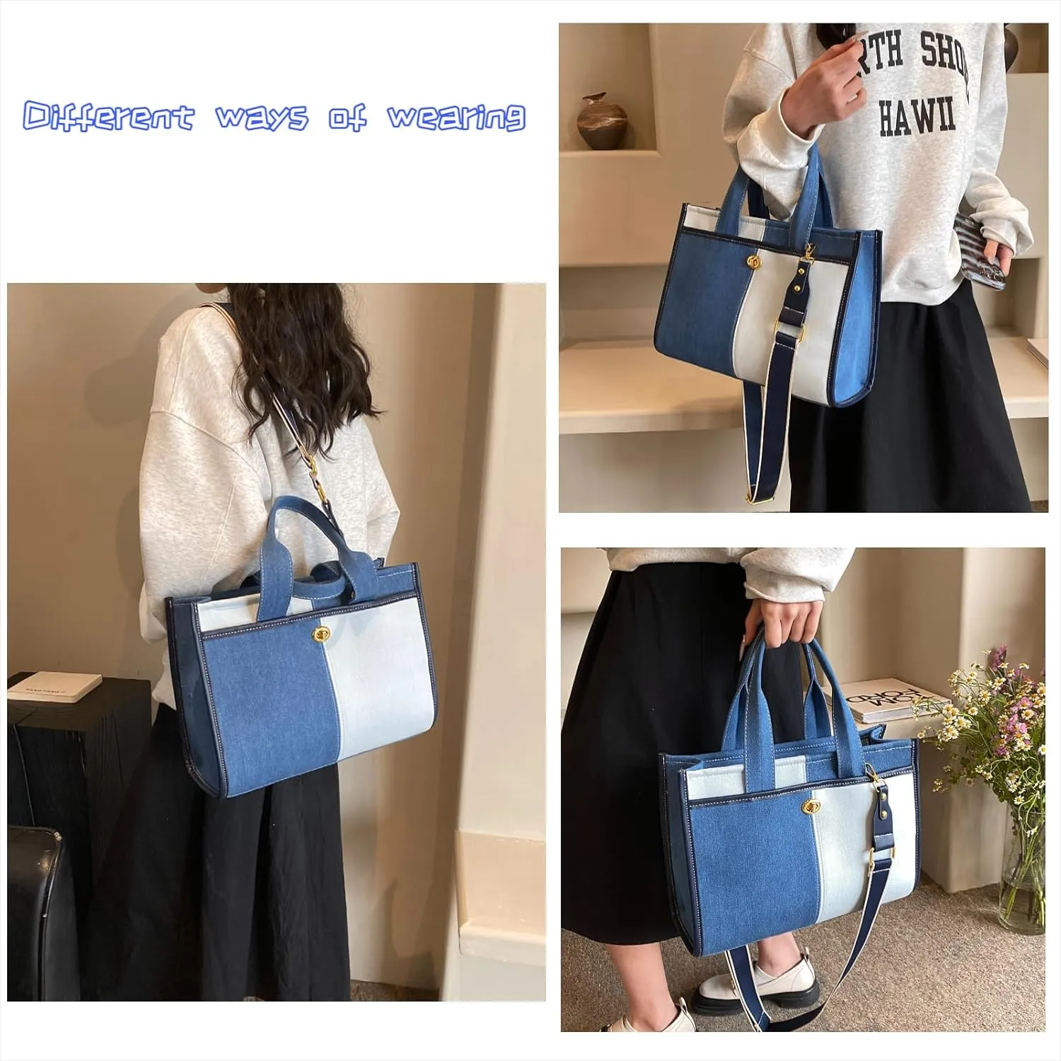 GLOD JORLEE Tote Bags for Women,Top-handle bags,Jeans Purses,Denim Hobo Shoulder Handbag for Travel,Shopping,Work
