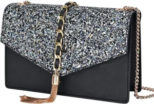 GM LIKKIE Crossbody Clutch Purse for Women, Glitter Evening Bag, Sequin Tassel Wedding Handbag for Party