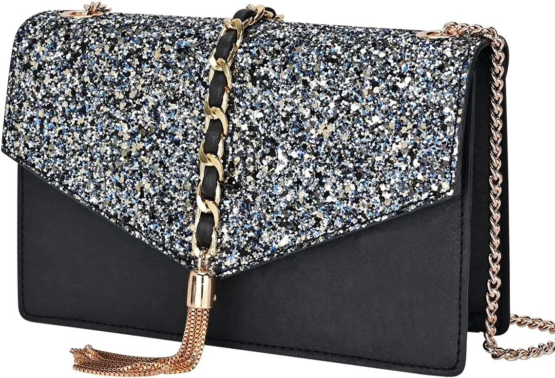 GM LIKKIE Crossbody Clutch Purse for Women, Glitter Evening Bag, Sequin Tassel Wedding Handbag for Party