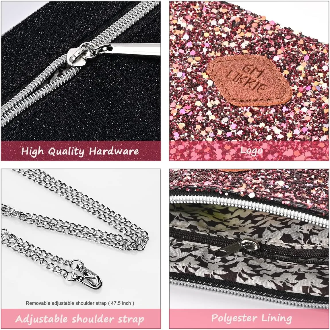 GM LIKKIE Crossbody Clutch Purse for Women, Glitter Evening Bag, Sequin Wedding Handbag for Party