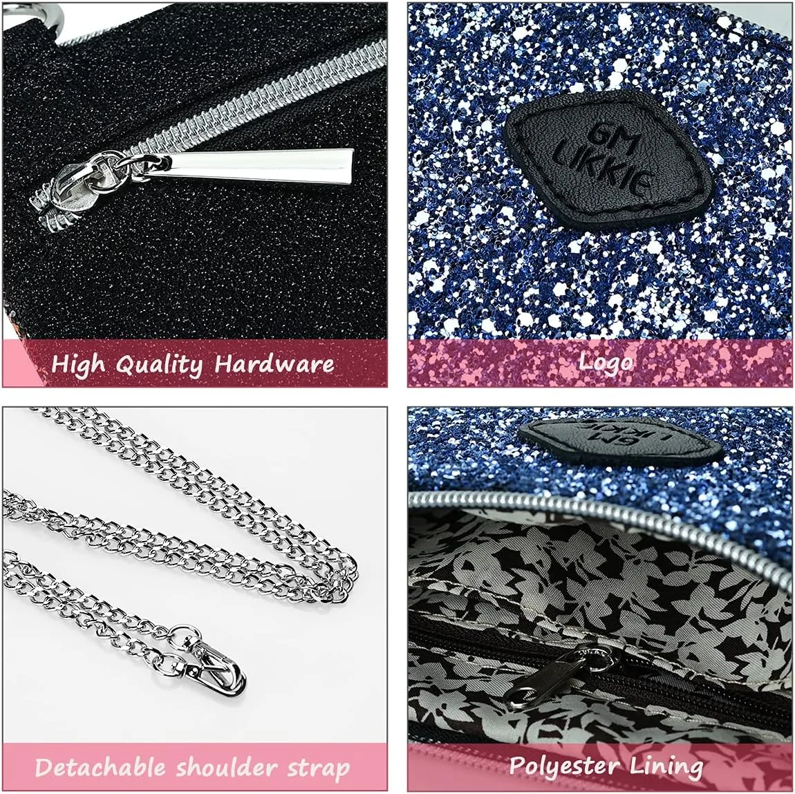 GM LIKKIE Crossbody Clutch Purse for Women, Glitter Evening Bag, Sequin Wedding Handbag for Party