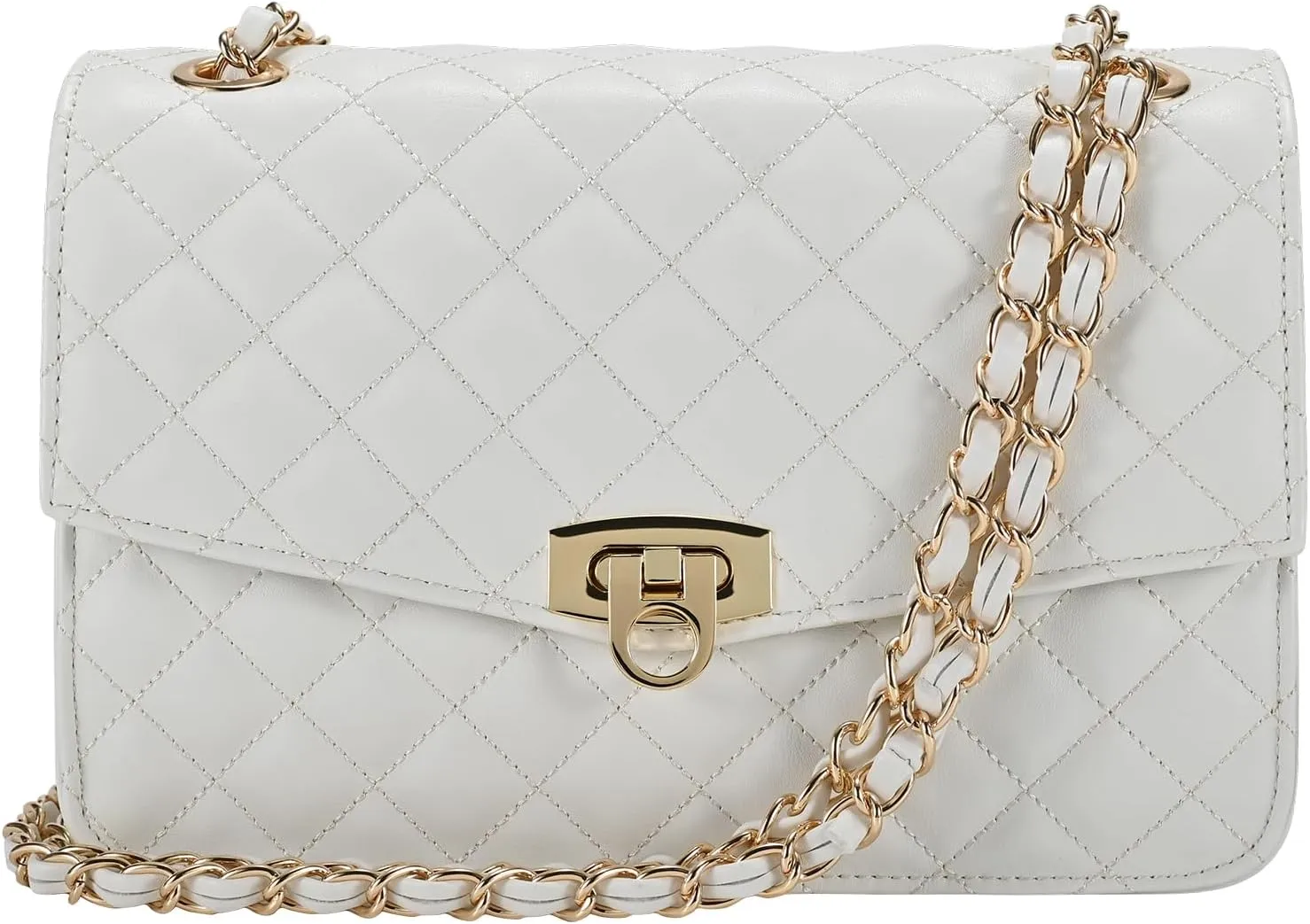 GM LIKKIE Quilted Shoulder Bag for Women, Medium Flap Crossbody Handbag with Chain Strap, Soft Vegan Leather Clutch Purse