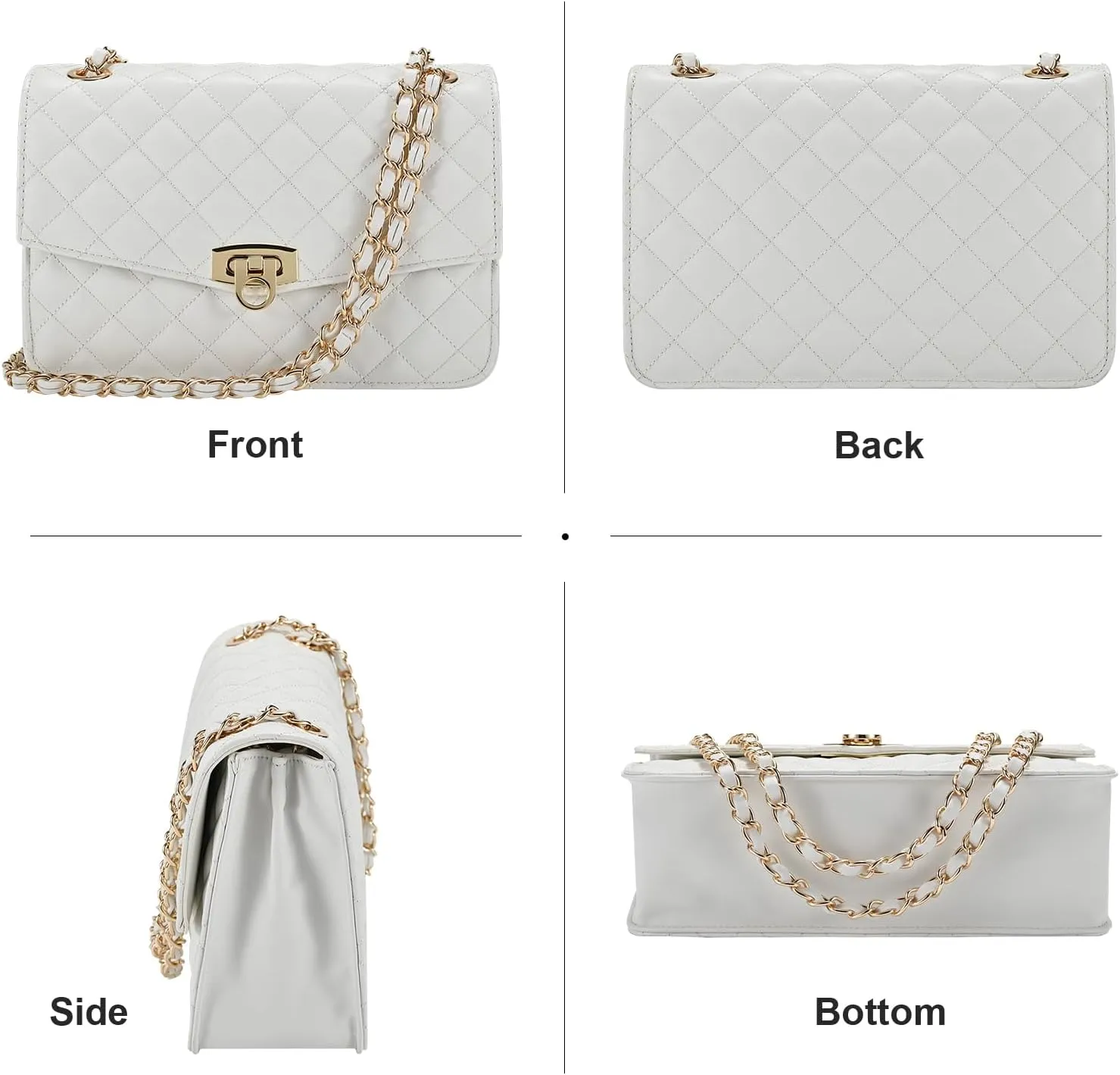 GM LIKKIE Quilted Shoulder Bag for Women, Medium Flap Crossbody Handbag with Chain Strap, Soft Vegan Leather Clutch Purse