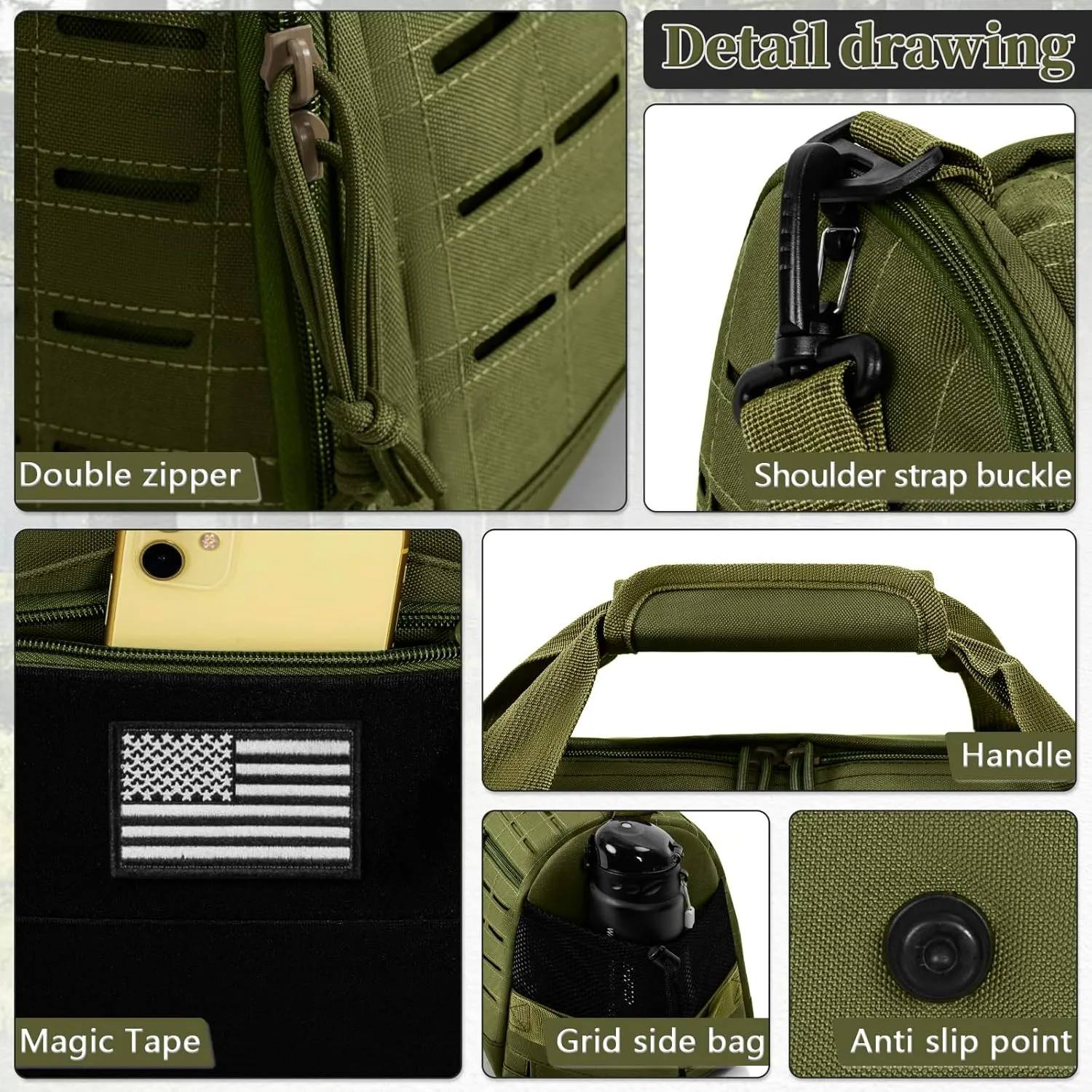 GMAK Military Tactical Duffle Bag for Men, 40L Sports Gym Bag with Shoe Compartment, Carry on Bag Travel Duffle Bag for Weekender Overnight Gym Workout Training Basketball Football, Green