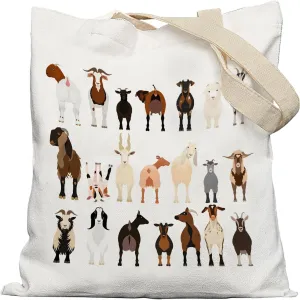 Goat Gifts Canvas Tote Bag, Breeds of Goats Tote Bag for Women, Goat Gifts for Goat Lovers, Funny Goat Gifts, Animal Lover Gifts, Reusable Grocery Bags Shopping Bags, White