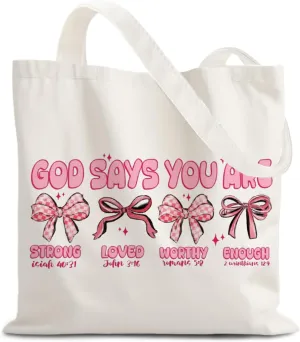God Says You are Christian Canvas Tote Bags for Women, Inspirational Christian Gifts for Women