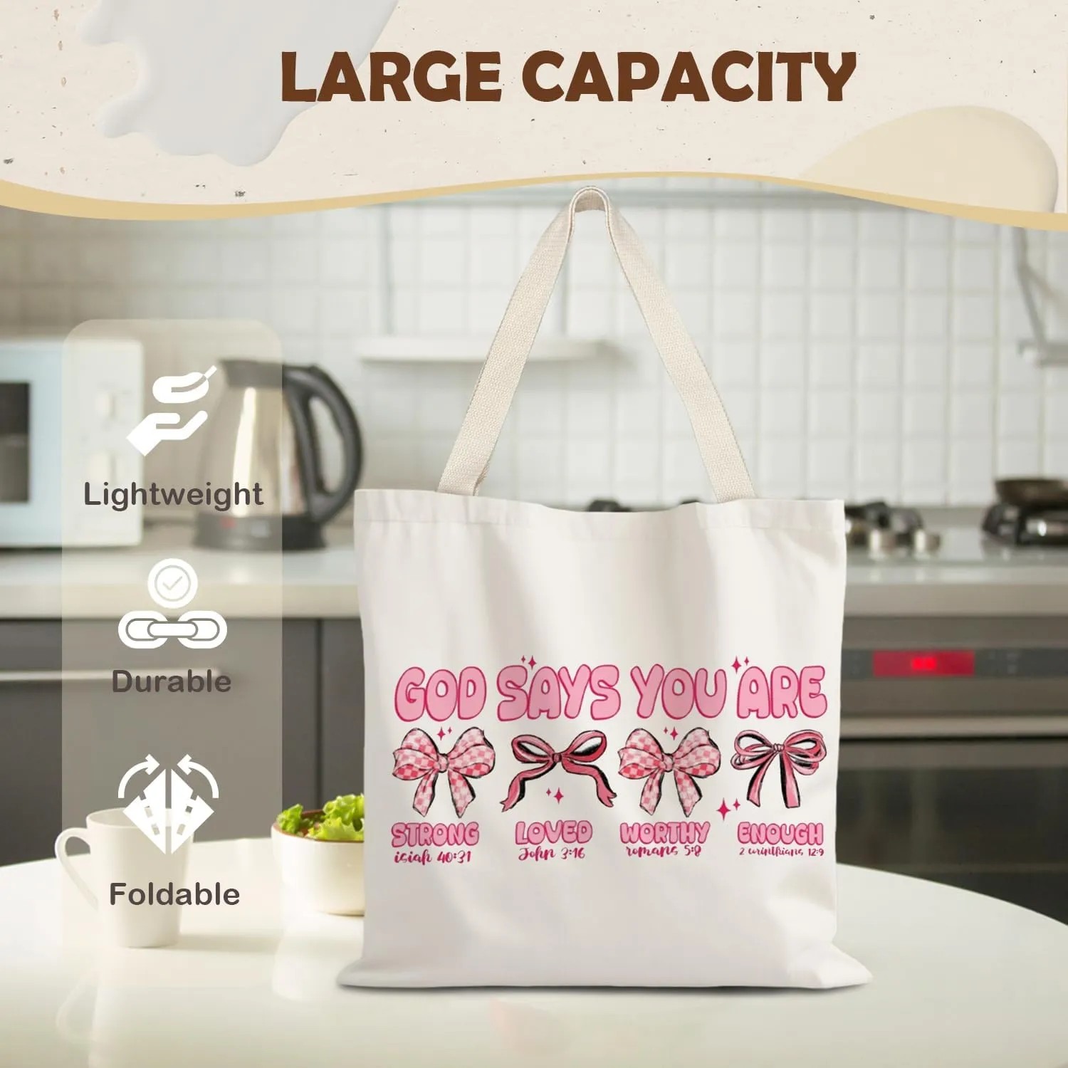 God Says You are Christian Canvas Tote Bags for Women, Inspirational Christian Gifts for Women
