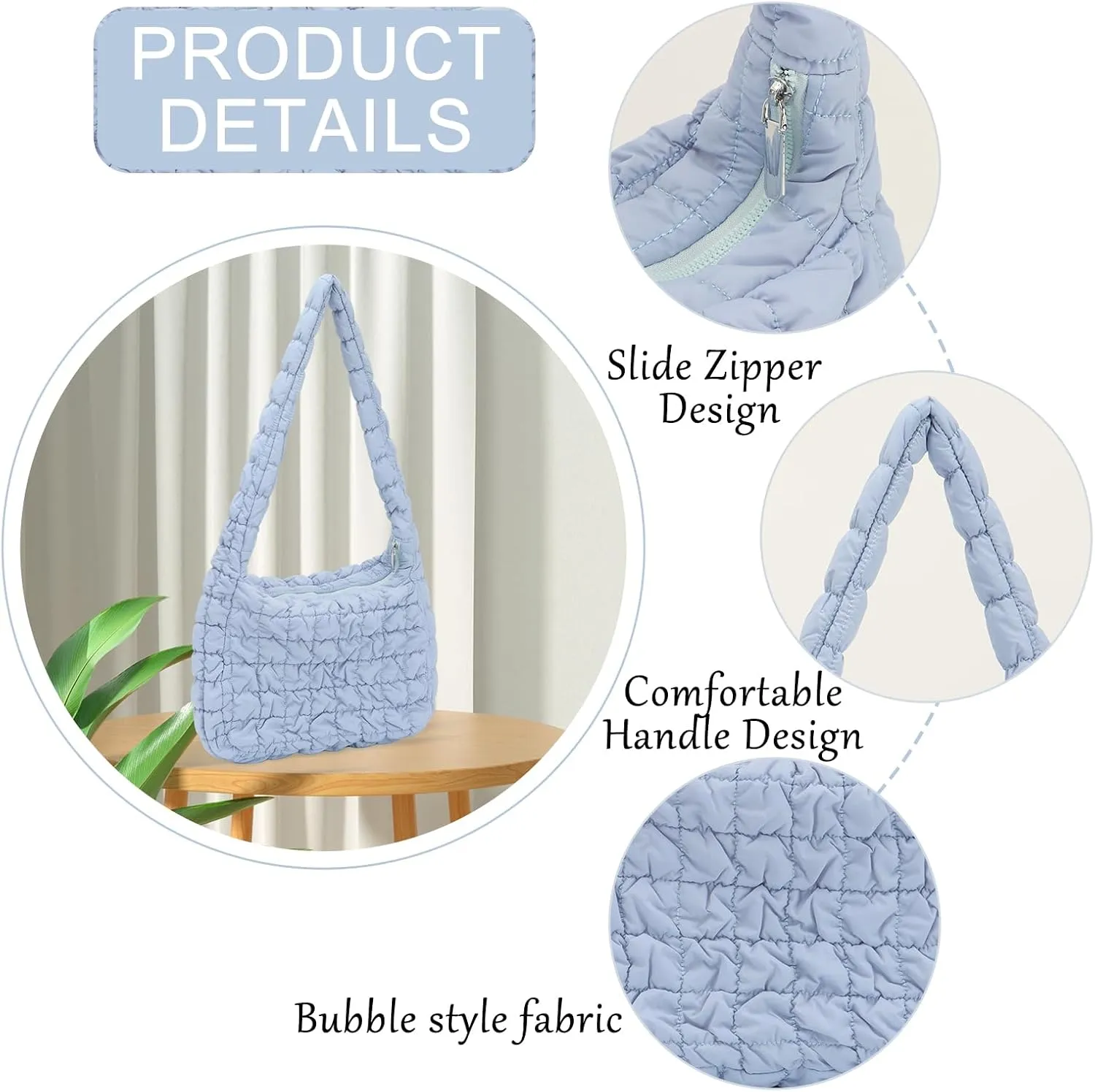 GOKTOW Puffer Quilted Carryall Bag,Quilted Shoulder Bag,Puffy Tote Bag Purse,Large Nylon Hobo Handbag