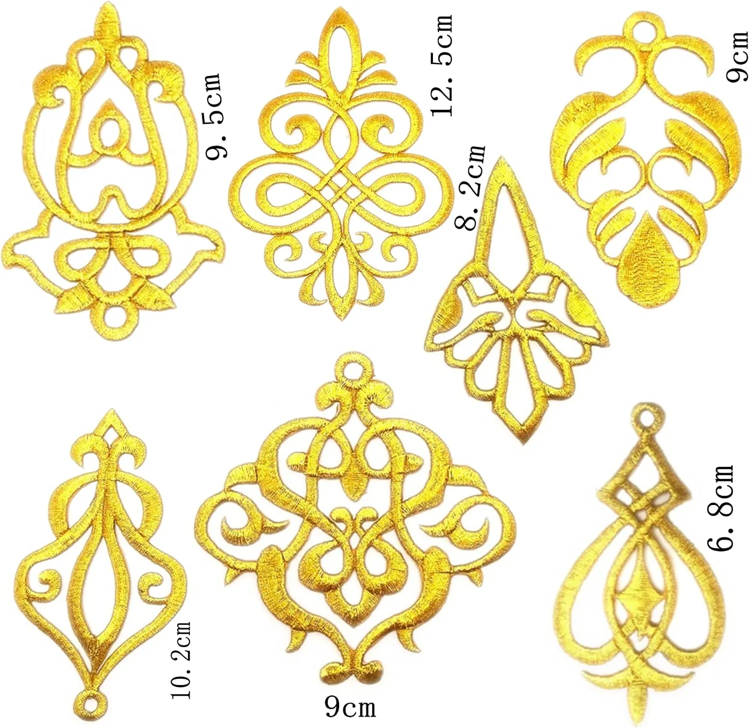 Gold Iron On Patches Cross Lotus Embroidery Applique DIY Lace Trim Flower Embroidered Patch 3D Cosplay for Clothes Bag Coat Backpack DIY Appliques Craft Decoration (Style 1 (7pcs))