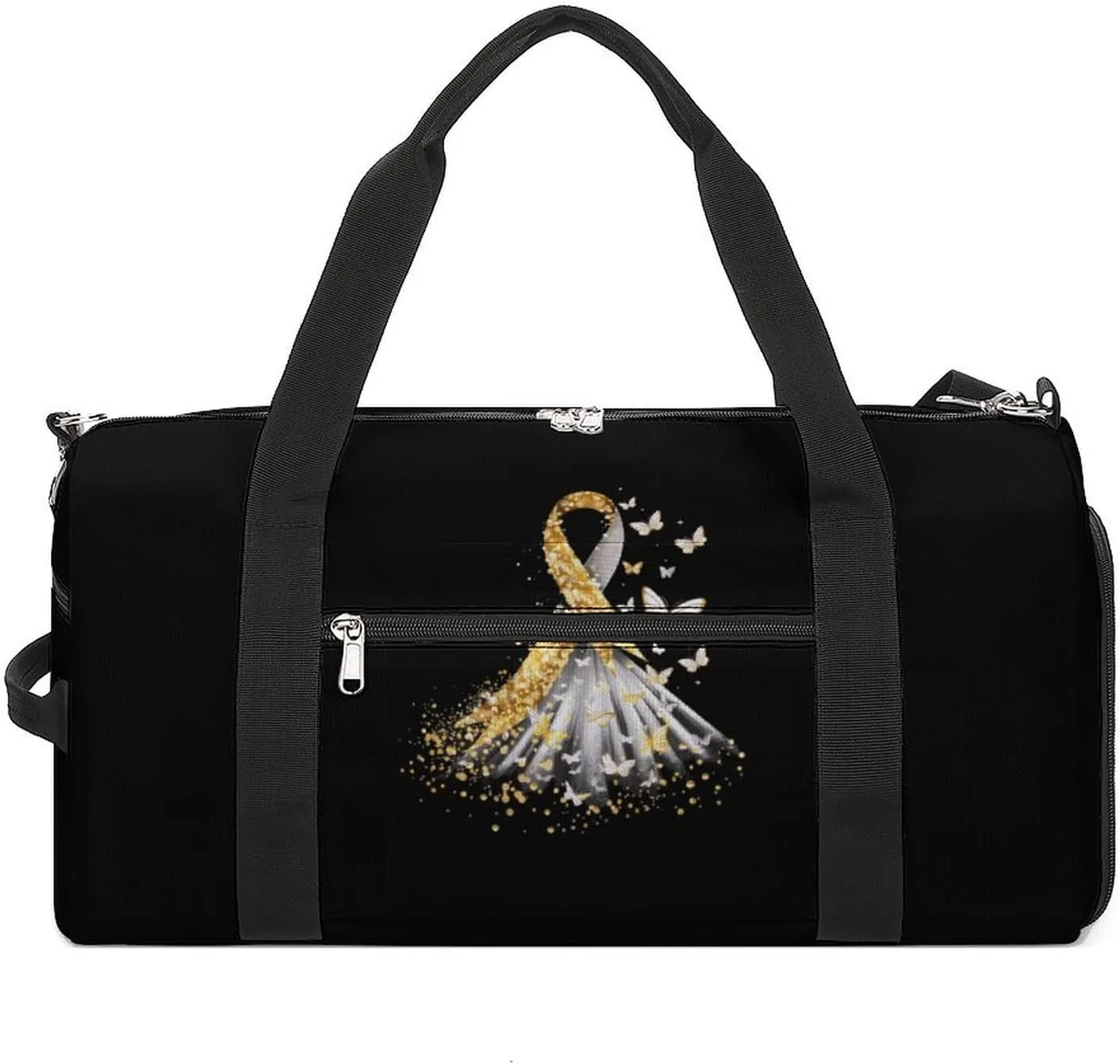 Golden Cancer Awareness Ribbon Gym Bag for Women Men Lightweight Duffel Bag Travel Tote Bag Sports Bag with Shoulder Strap