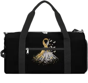Golden Cancer Awareness Ribbon Gym Bag for Women Men Lightweight Duffel Bag Travel Tote Bag Sports Bag with Shoulder Strap